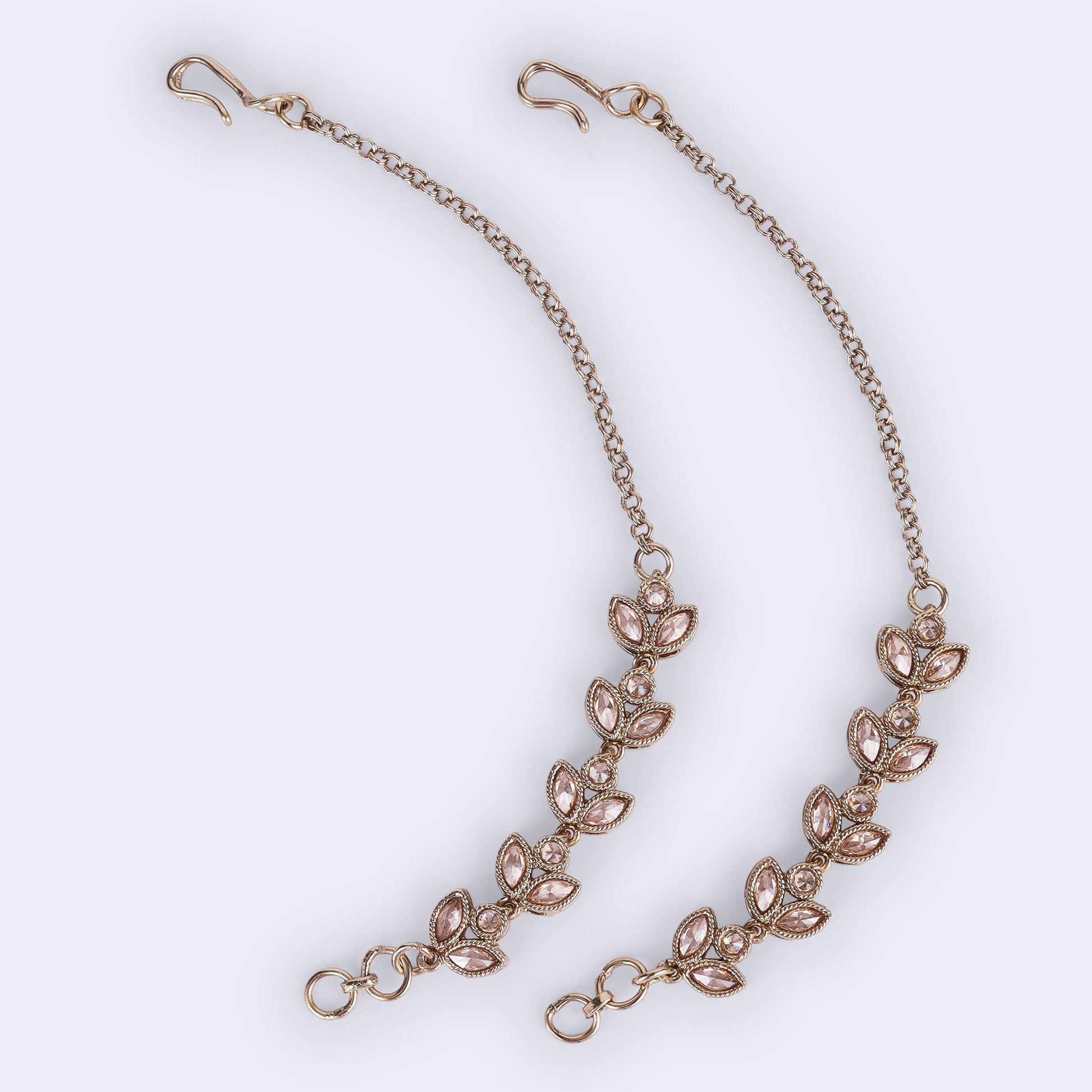 Saloni Fashion Jewellery Traditional Leaf Design Long Chain Gold Plated Set of 2 Ear-Chain(Kaanchain) For Women