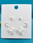 Saloni Fashion Jewellery Star and Half Moon Shape CZ Brass Silver Plated Set of 3 Combo Stud Earring For Women and Girls - view 4