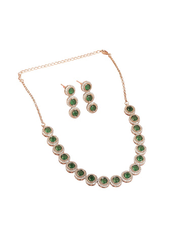 Saloni Fashion Jewellery Splendid Round Shape CZ Studded Antique Gold Plated Green Uncut Kundan Stone Brass Choker Necklace Set For Women and Girls
