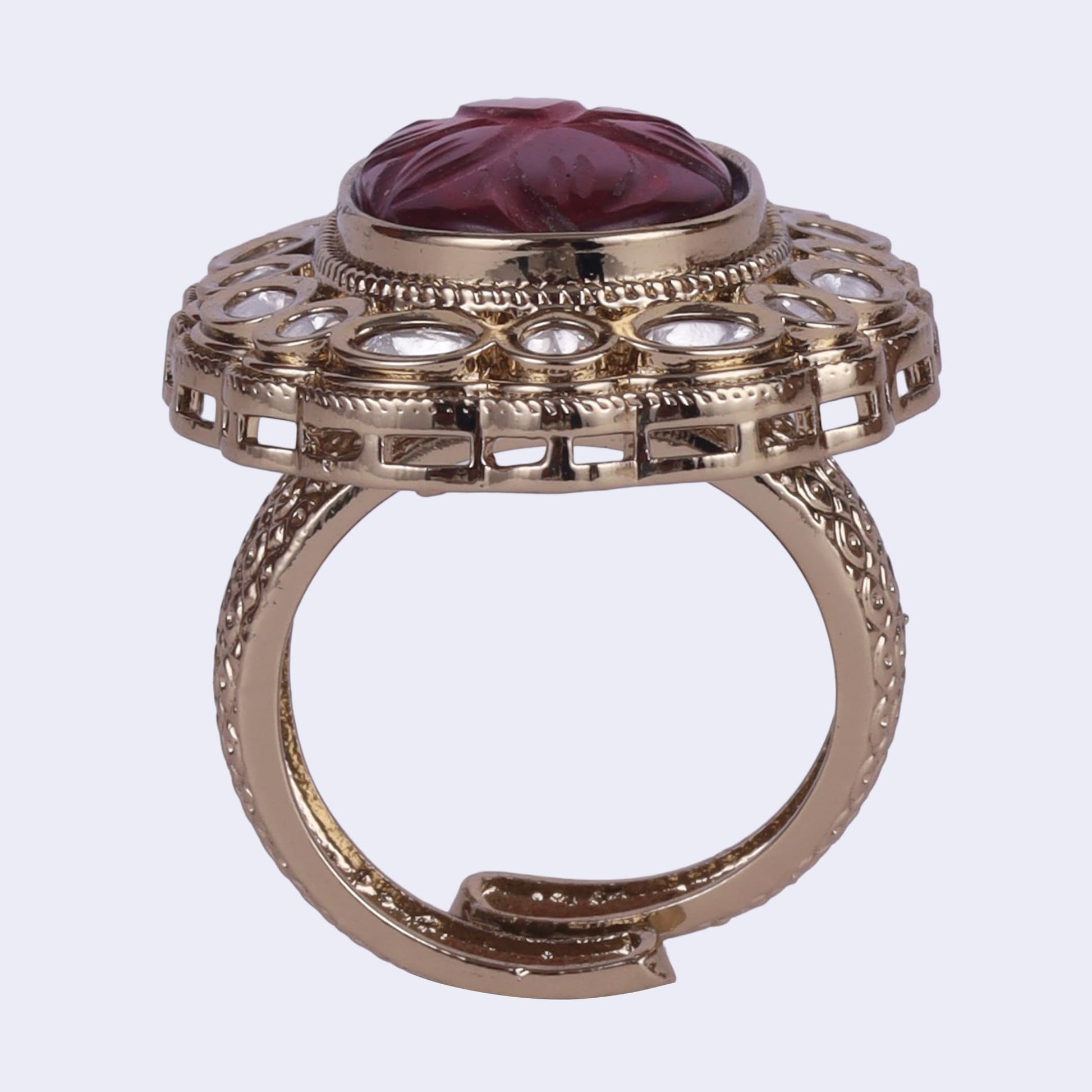 Saloni Fashion Jewellery Dazzling Round Shape Gold Plated Adjustable Finger Ring For Women and Girls
