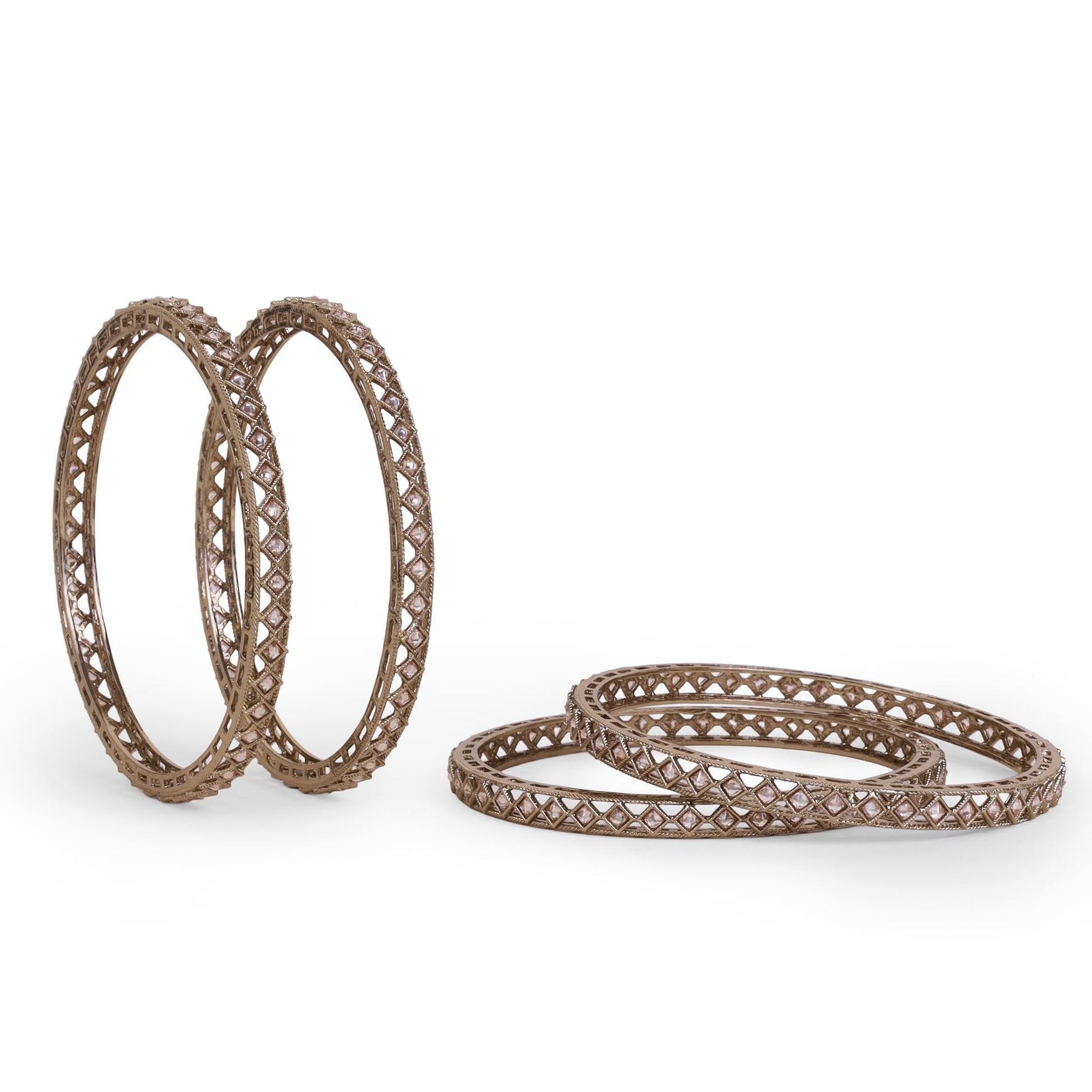 Saloni Fashion Jewellery Delightful Rectangle Brown Crystal Antique Gold Plated Set Of 4 Bangles For Women
