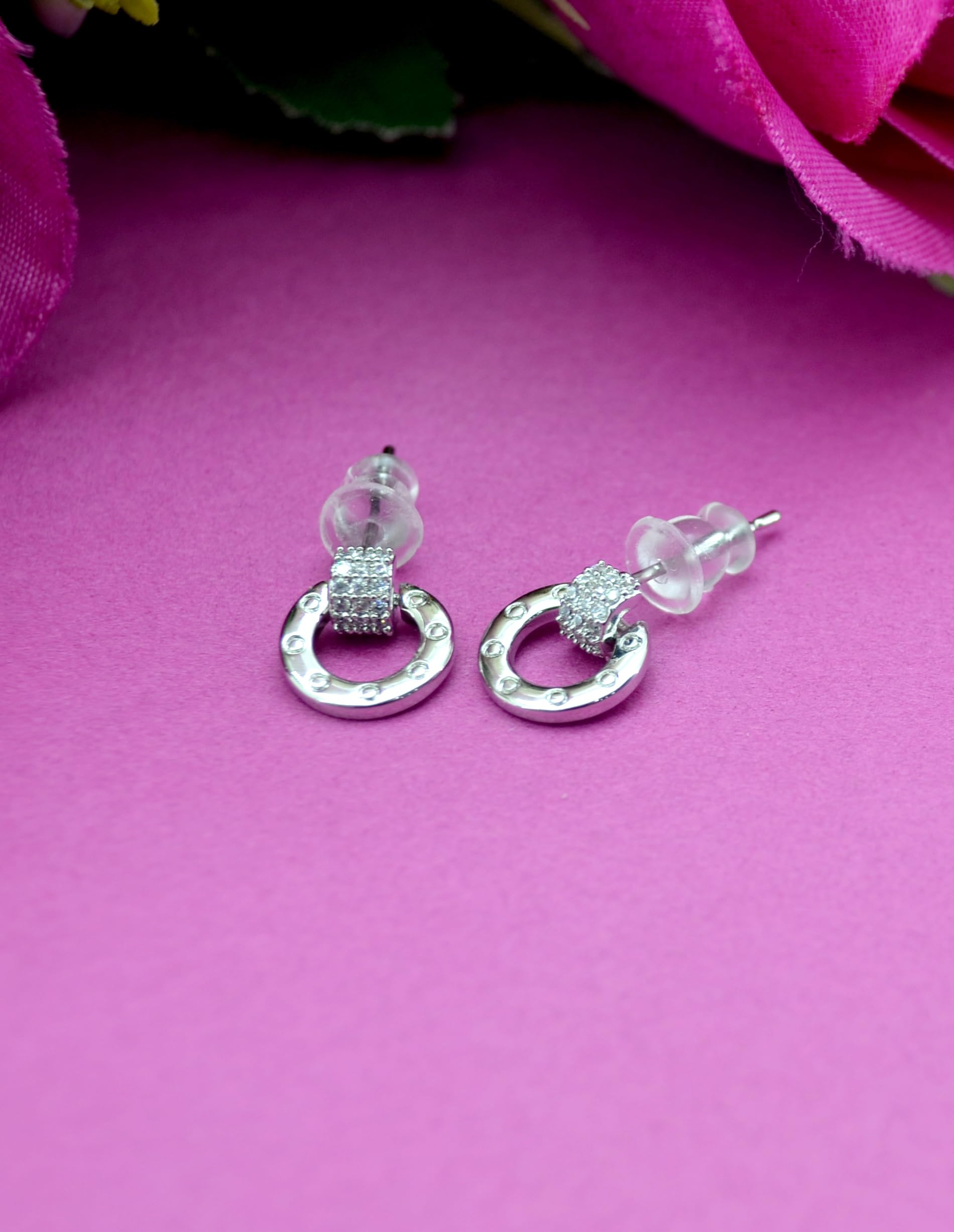 Saloni Fashion Jewellery Smooth Round Shape Combo of 3 Silver Plated Stud Earring For Women and Girls