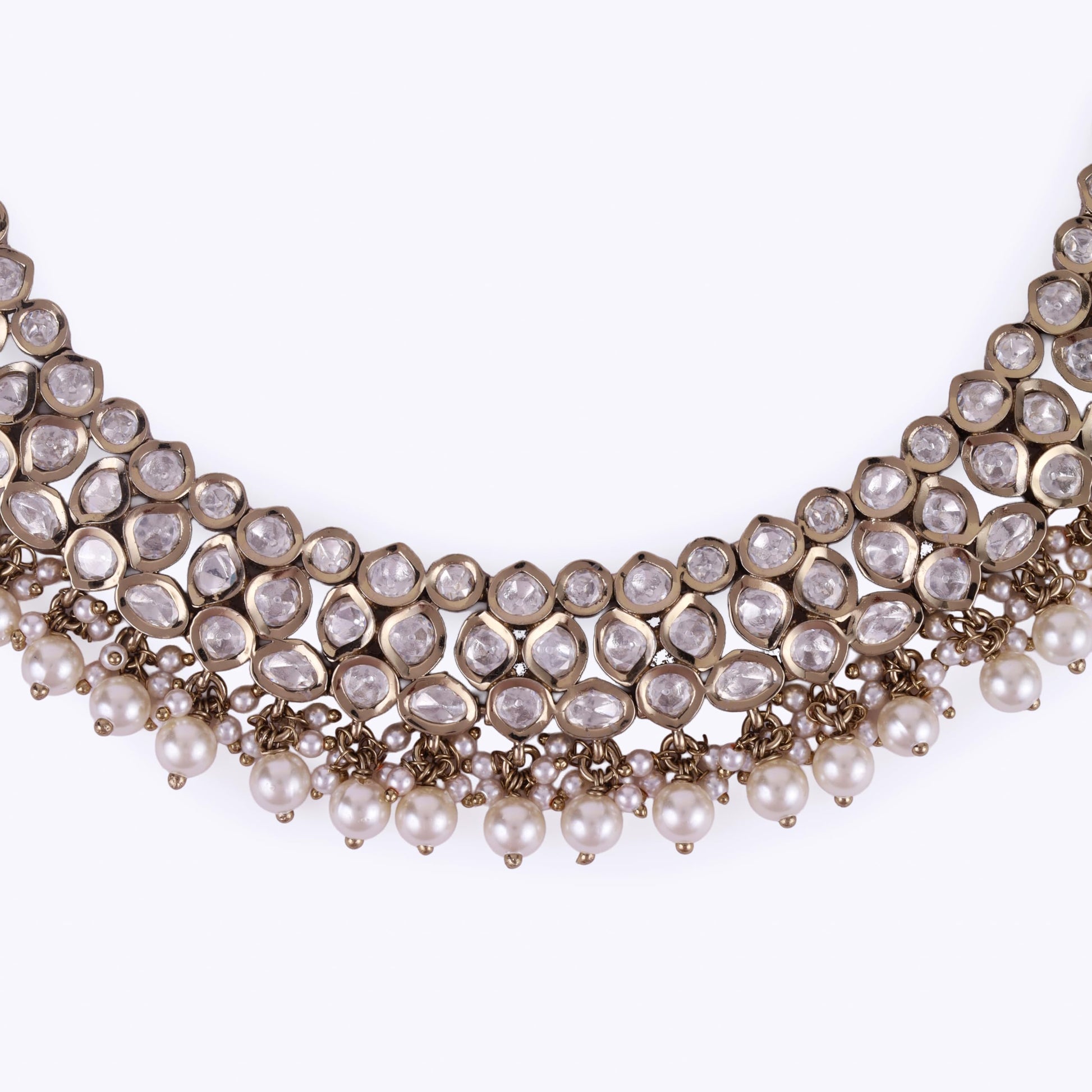 Saloni Fashion Jewellery Marvellous Round Shape and Pearls Guchha Gold Plated Choker Necklace Set For Women and Girls