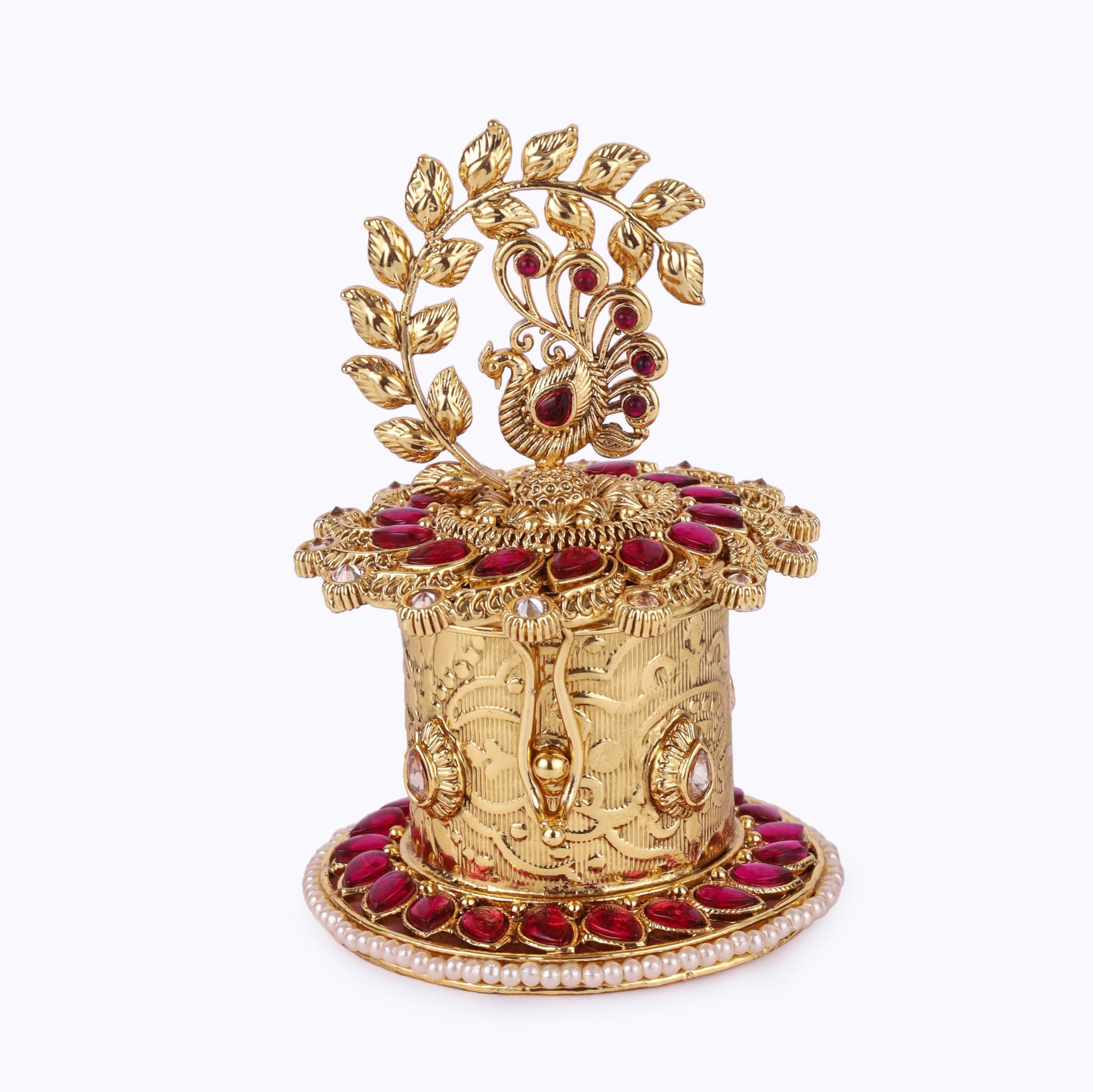 Saloni Fashion Jewellery Traditional Leaf and Peacock Design Gold Plated Sindoor Dani/Dibbi For Women