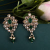 Flower Design Green Uncut Kundan Stone Mother of Pearl Antique Gold Plated Dangle Earring