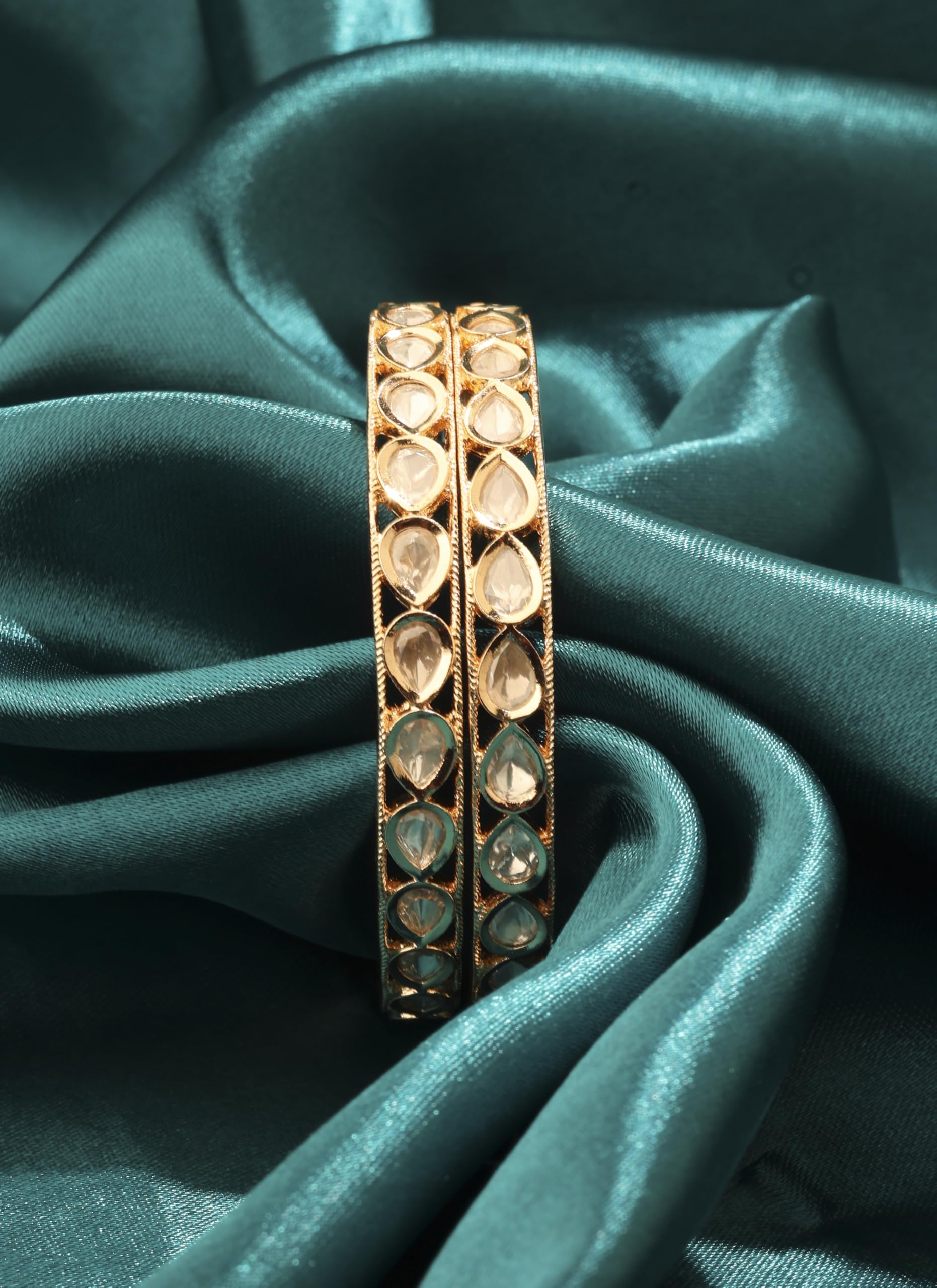 Saloni Fashion Jewellery Royal Oval Shape White Kundan Stone Gold Plated Set Of 2 Bangle Set For Women and Girls