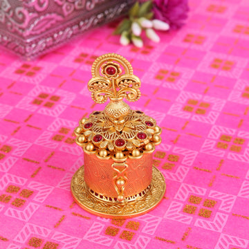 Saloni Fashion Jewellery Traditional Peacock Flower and Kalasha(Waterpot) Design Gold Plated Brass Set of 2 Combo Sindoor Dani/Dibbi For Women