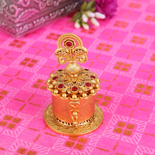 Saloni Fashion Jewellery Traditional Peacock Flower and Kalasha(Waterpot) Design Gold Plated Brass Set of 2 Combo Sindoor Dani/Dibbi For Women