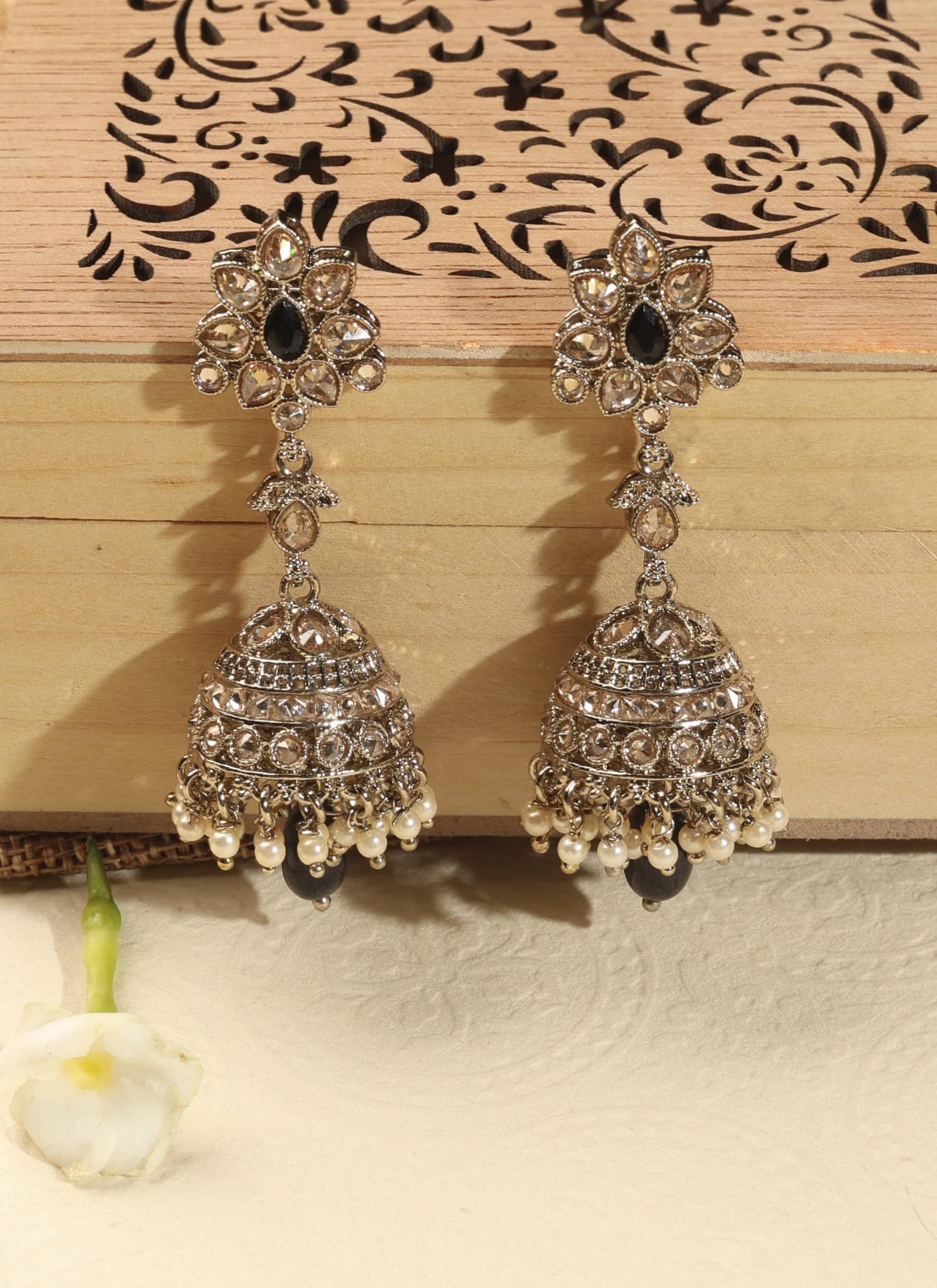 Saloni Fashion Jewellery Traditional Flower and Oval Shape Antique Gold Plated Brass Jhumki Earring For Women and Girls