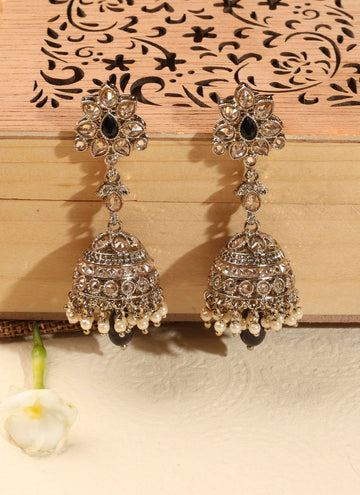 Saloni Fashion Jewellery Traditional Flower and Oval Shape Antique Gold Plated Brass Jhumki Earring For Women and Girls