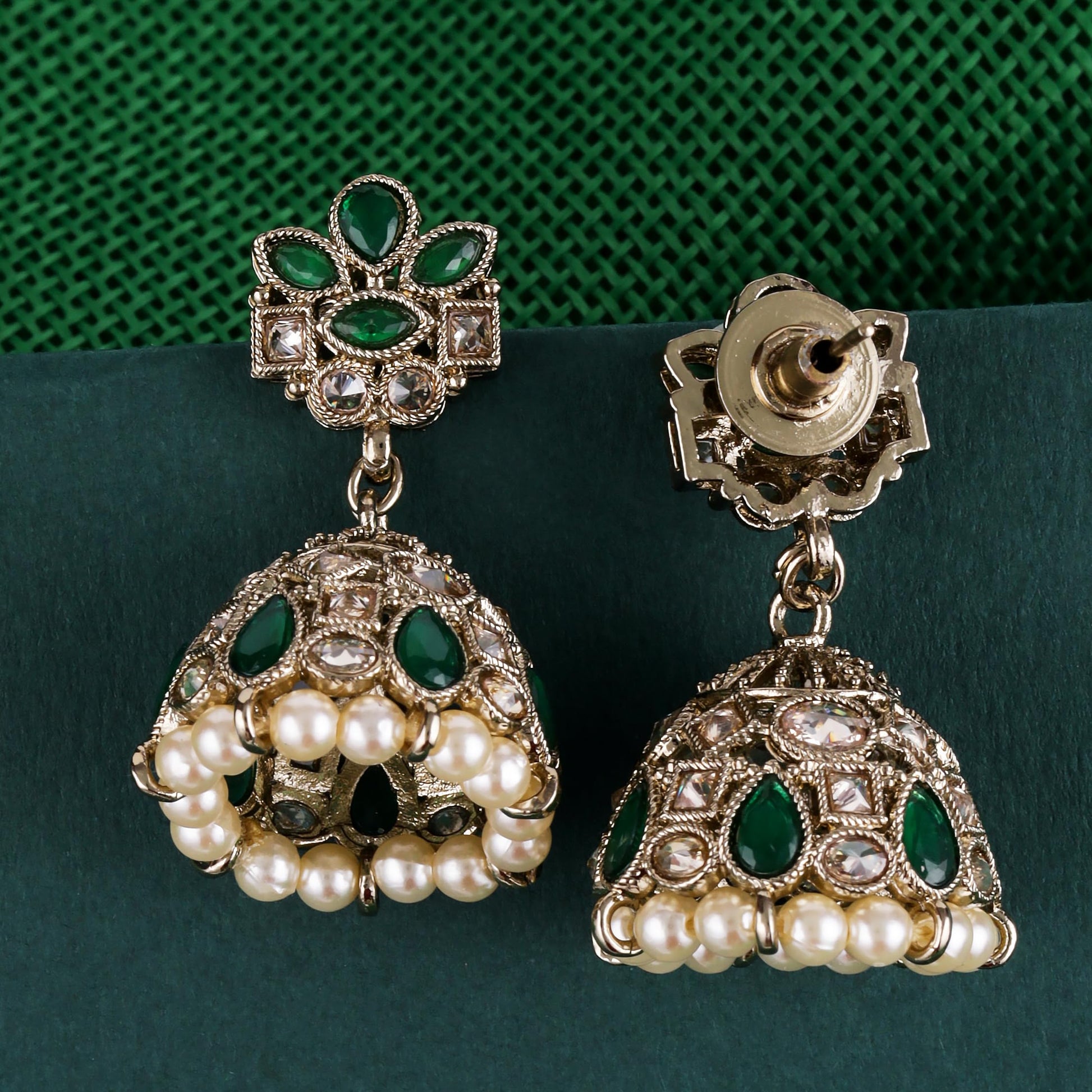 Saloni Fashion Jewellery Appealing Flower Design Green Uncut Kundan Stone Antique Gold Plated Jhumki Earring For Women and Girls
