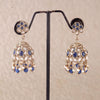 Flower Shape Blue Uncut Kundan Stone Antique Gold Plated Jhumki Earring