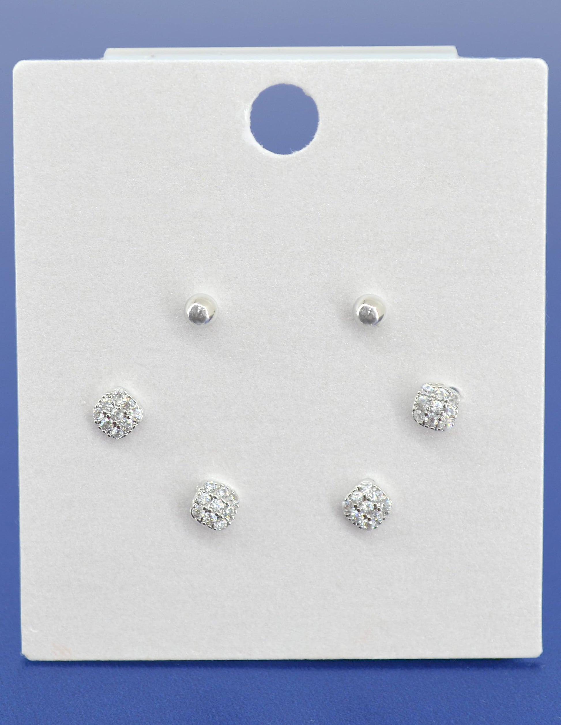 Saloni Fashion Jewellery Stylish Round Shape CZ Brass Silver Plated Set of 3 Combo Stud Earring For Women and Girls