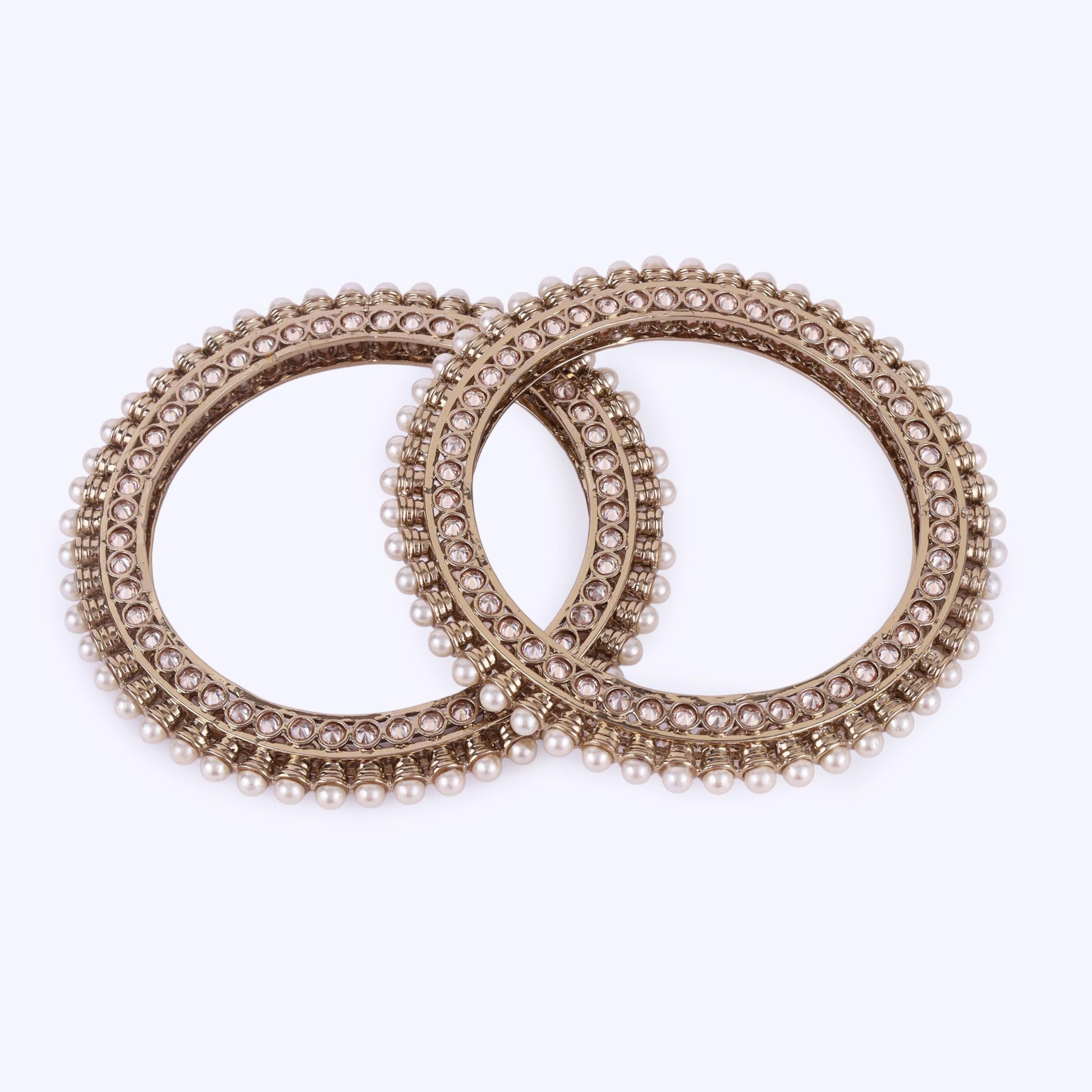 Saloni Fashion Jewellery Pretty Glimmery Round Shape Gold Plated Brown Stone Set of 2 Bangles For Women