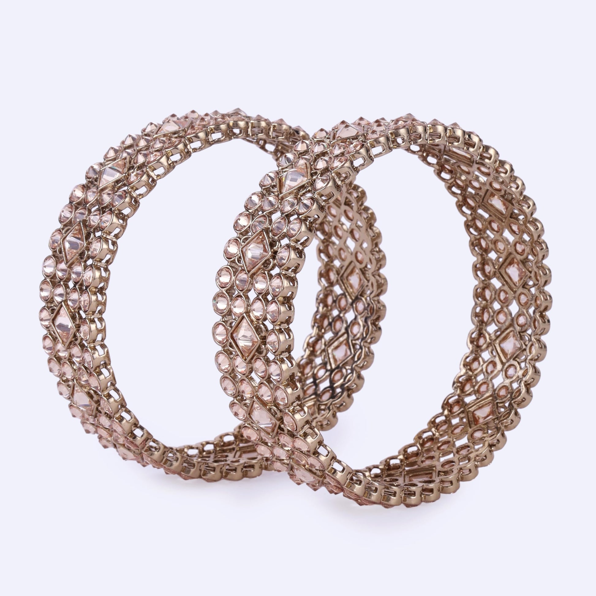 Saloni Fashion Jewellery Traditional Dazzling Round and Rectangle Gold Plated Brown Stone Set of 2 Bangles For Women