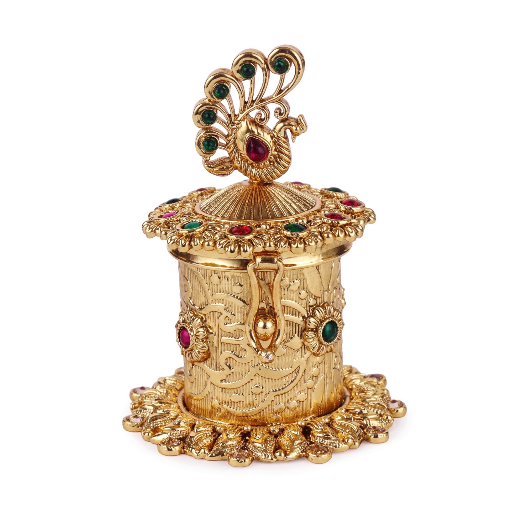 Saloni Fashion Jewellery Traditional Peacock Design Gold Plated Sindoor Dani/Dibbi For Women
