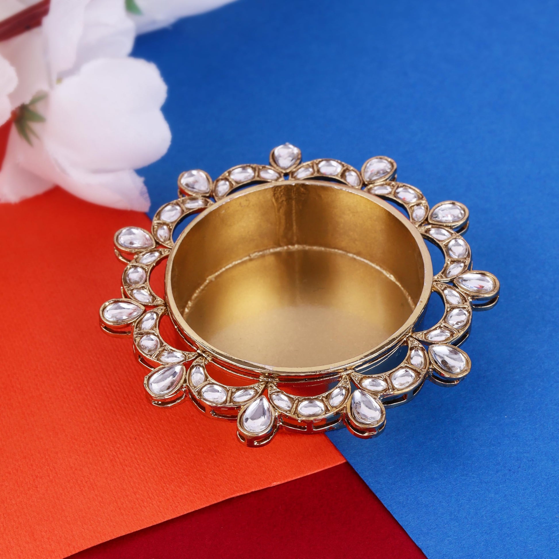 Saloni Fashion Jewellery Traditional Appealing Half Moon and Oval Shape Brass Gold Plated Festival Decorative Deep / Diya