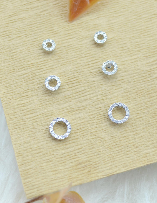 Saloni Fashion Jewellery Classy Round Shape CZ Studded Combo of 3 Silver Plated Stud Earring For Women and Girls