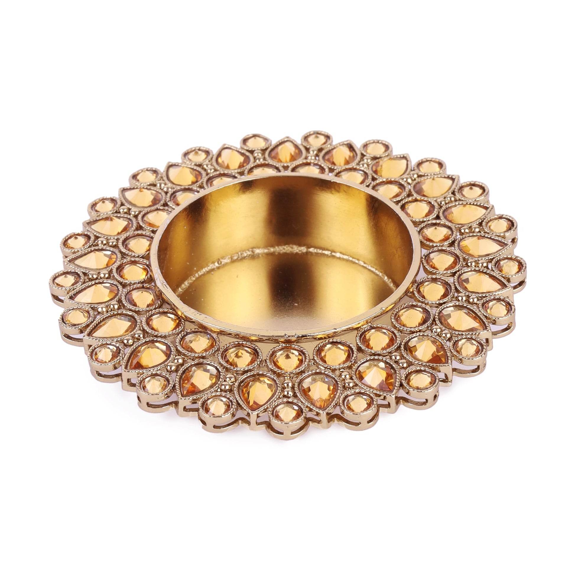 Saloni Fashion Jewellery Traditional Dazzling Oval and Round Shape Brass Gold Plated Brown Stone Festival Decorative Deep / Diya
