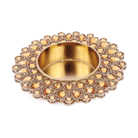 Saloni Fashion Jewellery Traditional Dazzling Oval and Round Shape Brass Gold Plated Brown Stone Festival Decorative Deep / Diya