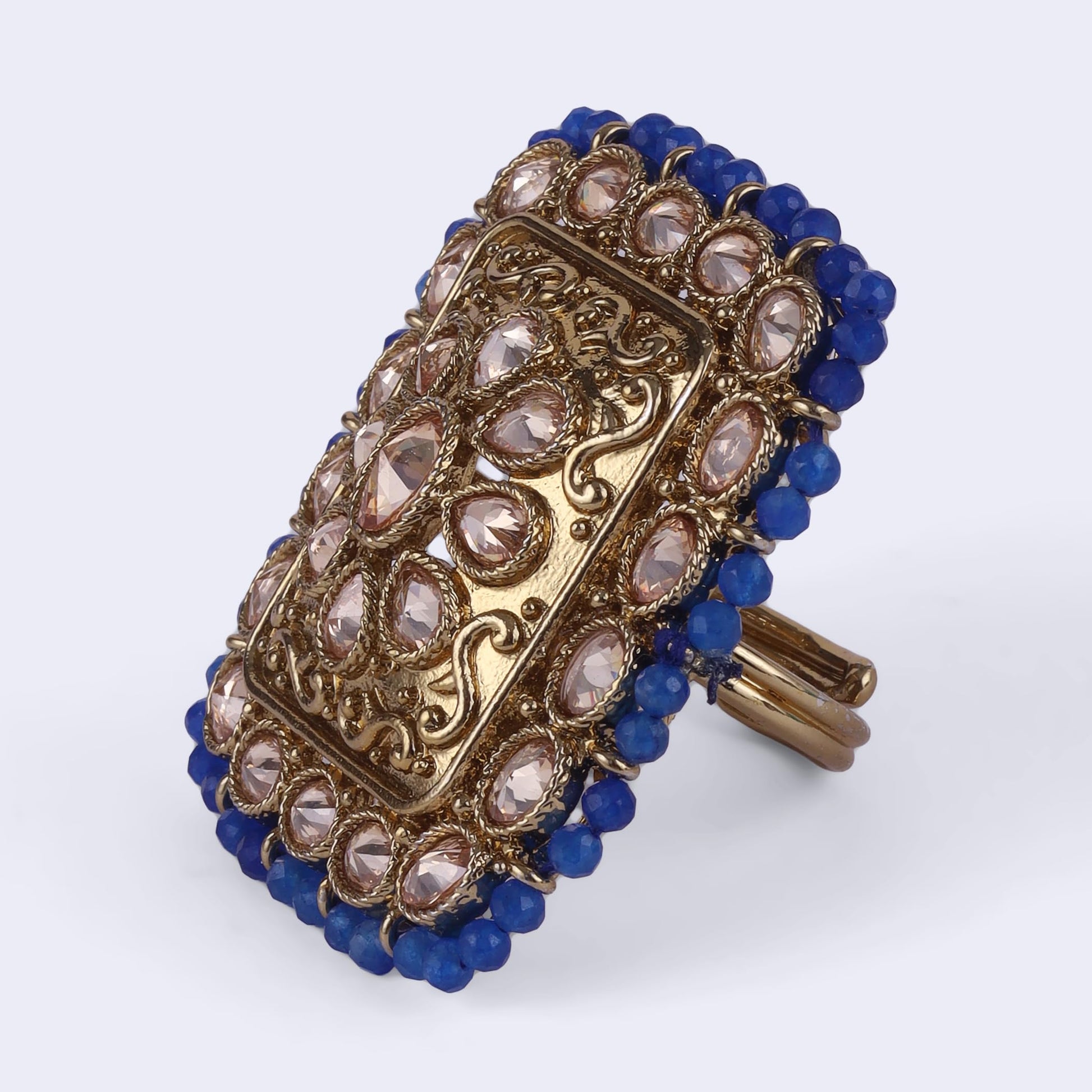 Saloni Fashion Jewellery Admirable Square and Oval Shape Gold Plated Adjustable Finger Ring For Women and Girls