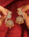 Peacock Design Gold Plated CZ Studded Small Golden Balls Brass Jhumki Earring