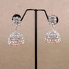 Pear and Flower Shape Peach Uncut Kundan Stone Silver Plated Jhumki Earring