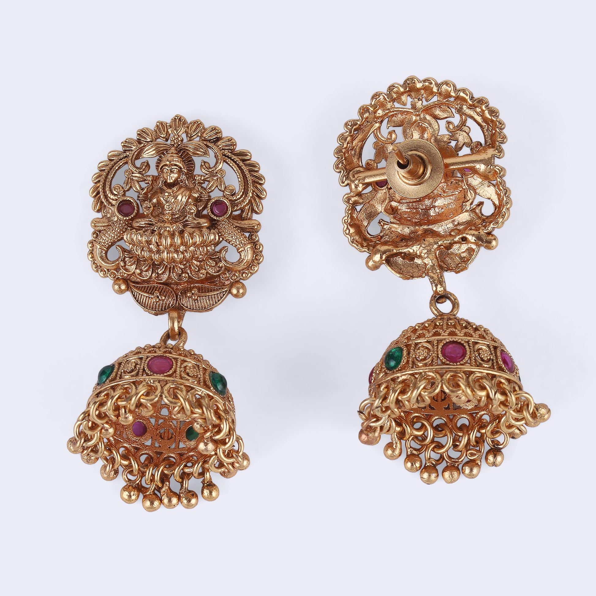 Saloni Fashion Jewellery Traditional Laxmi and Peacock Design Gold Plated Choker Necklace Set For Women