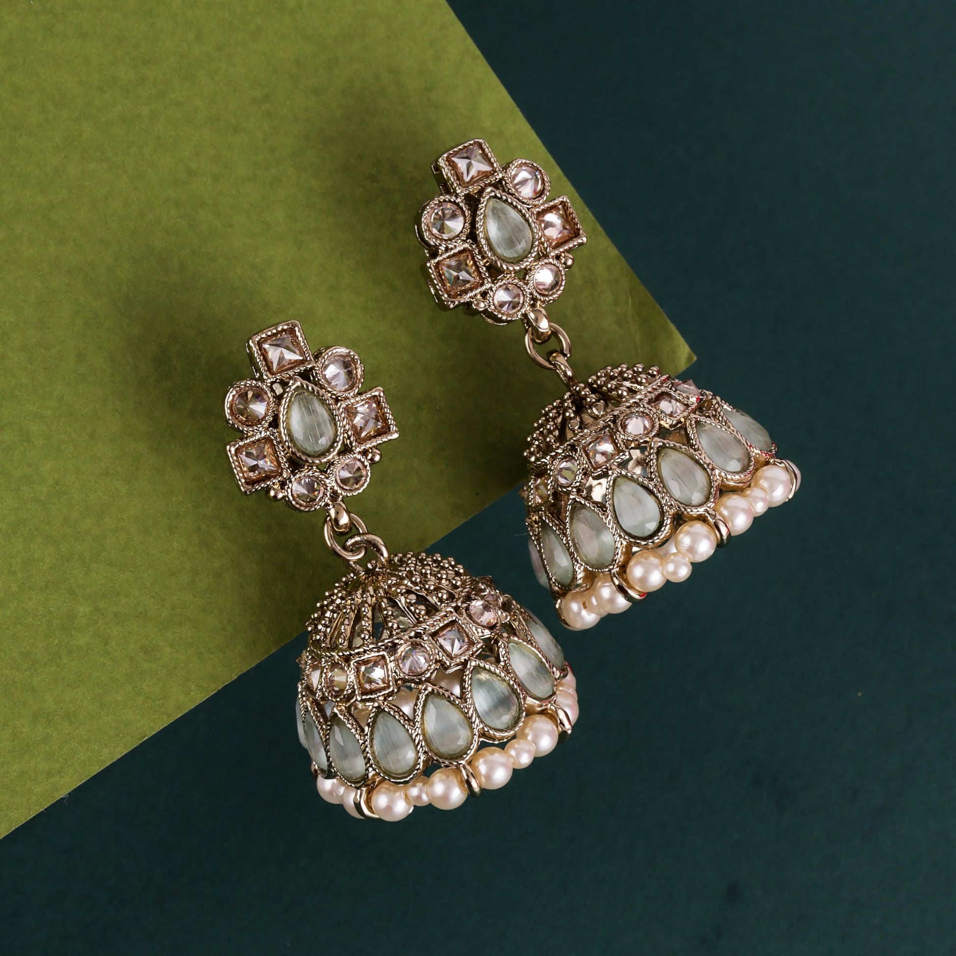 Saloni Fashion Jewellery Designer Oval Shape Sky Blue Uncut Kundan Stone Antique Gold Plated Jhumki Earring For Women and Girls