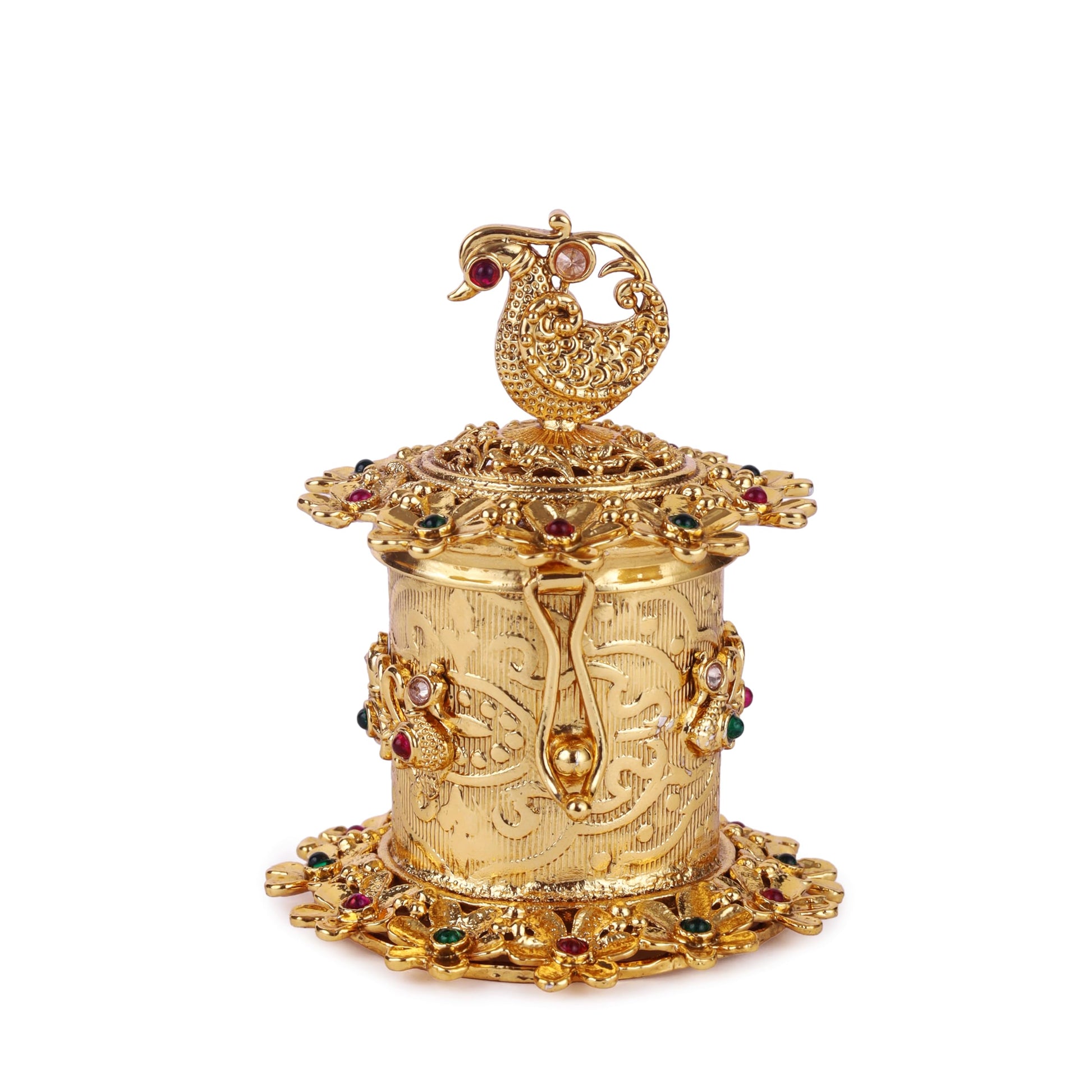 Saloni Fashion Jewellery Traditional Peacock and Flower Design Gold Plated Sindoor Dani/Dibbi For Women