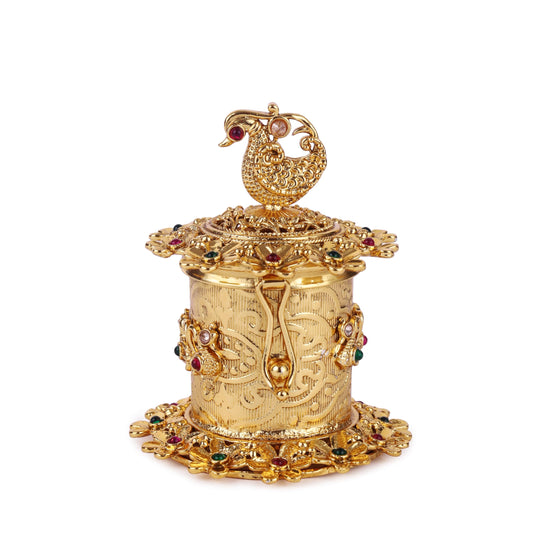 Saloni Fashion Jewellery Traditional Peacock and Flower Design Gold Plated Sindoor Dani/Dibbi For Women