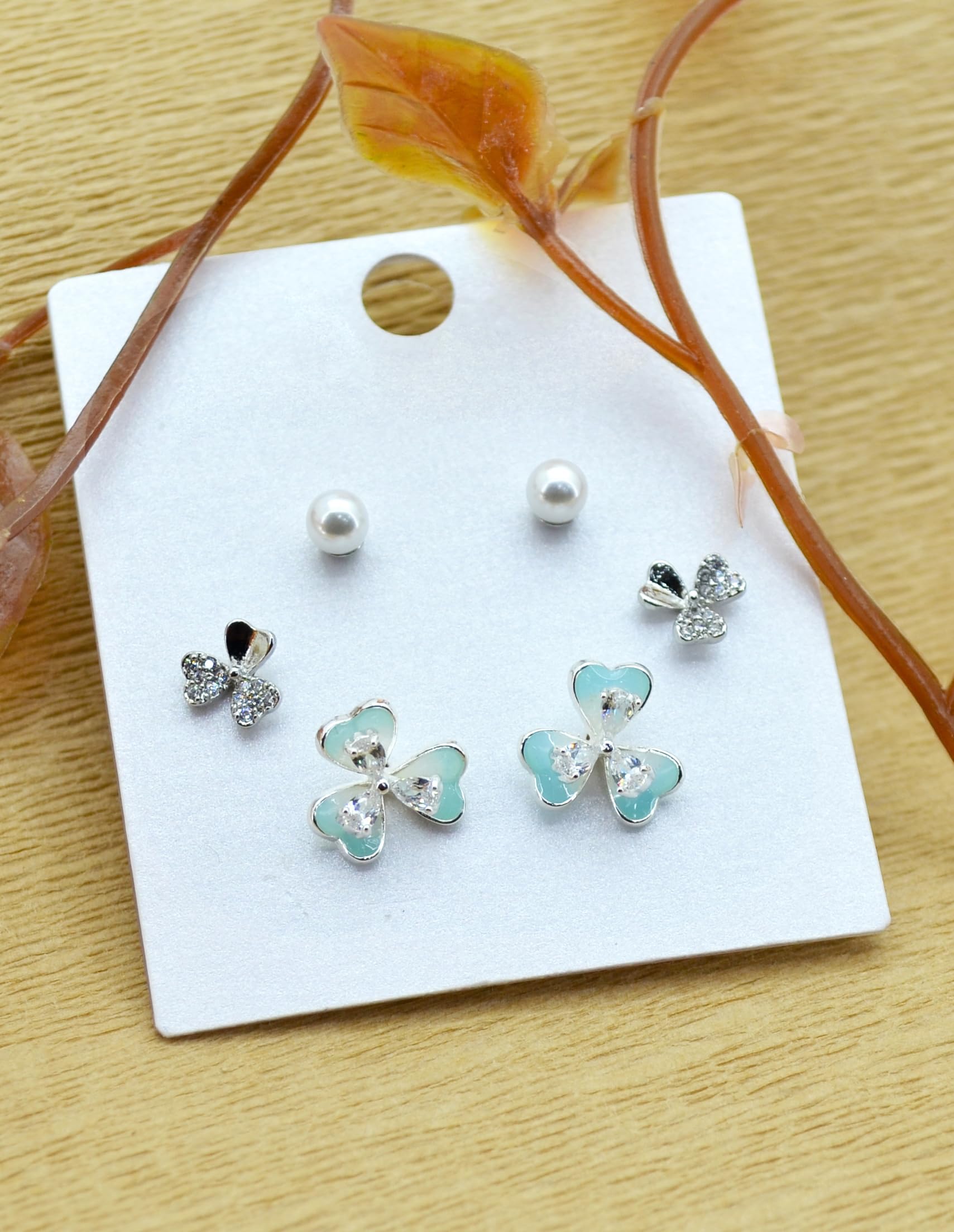 Saloni Fashion Jewellery Lovely Heart and Flower Design Combo of 3 Silver Plated Stud Earring For Women and Girls