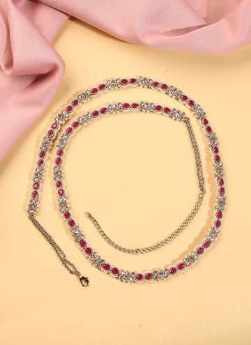 Saloni Fashion Jewellery Desirable Oval Shape and Pearl Ruby Kundan Stone Antique Gold Plated Waist belt(Kamarband) For Women and Girls