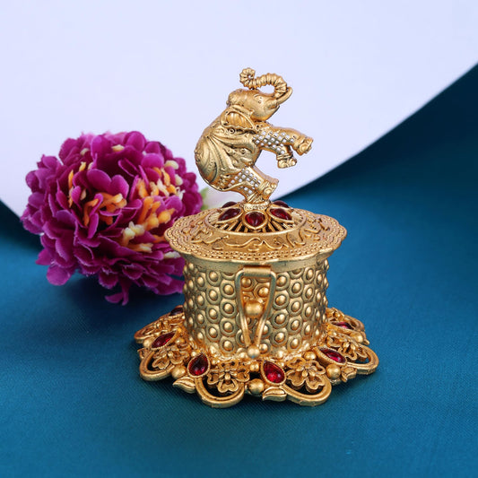 Saloni Fashion Jewellery Traditional Lord Ganesha and Peacock Design Gold Plated Brass Set of 2 Combo Sindoor Dani/Dibbi For Women