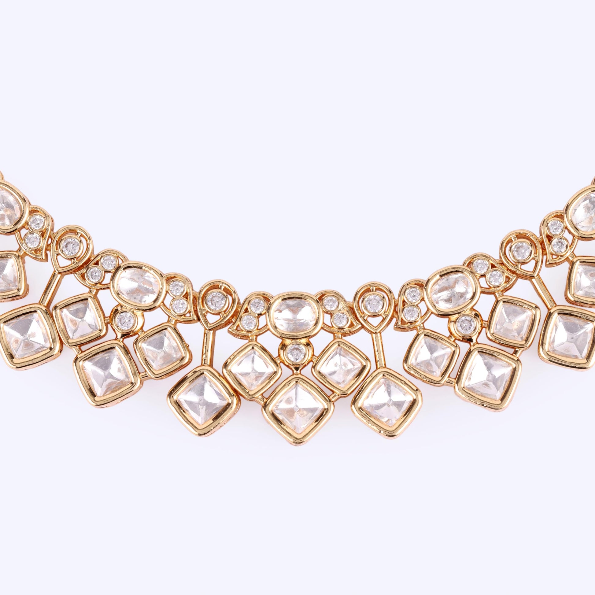 Saloni Fashion Jewellery Admirable Rectangle Shape Uncut Kundan Stone 18 KT Gold Plated Brass Choker Necklace Set with Maang Tikka For Women and Girls