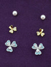 Flower Shape Pearl Brass Silver and Gold Plated Set of 3 Combo Stud Earring
