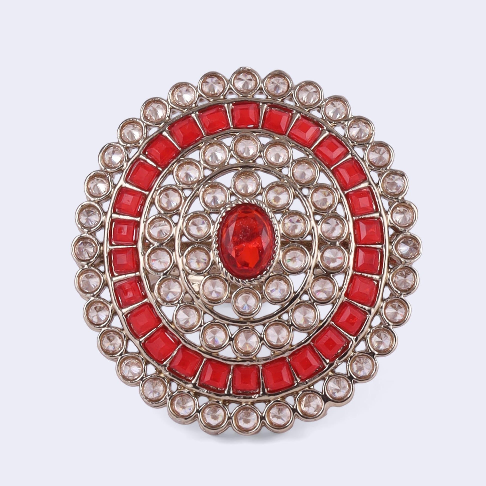 Saloni Fashion Jewellery Glorious Round Shape Gold Plated Adjustable Finger Ring For Women