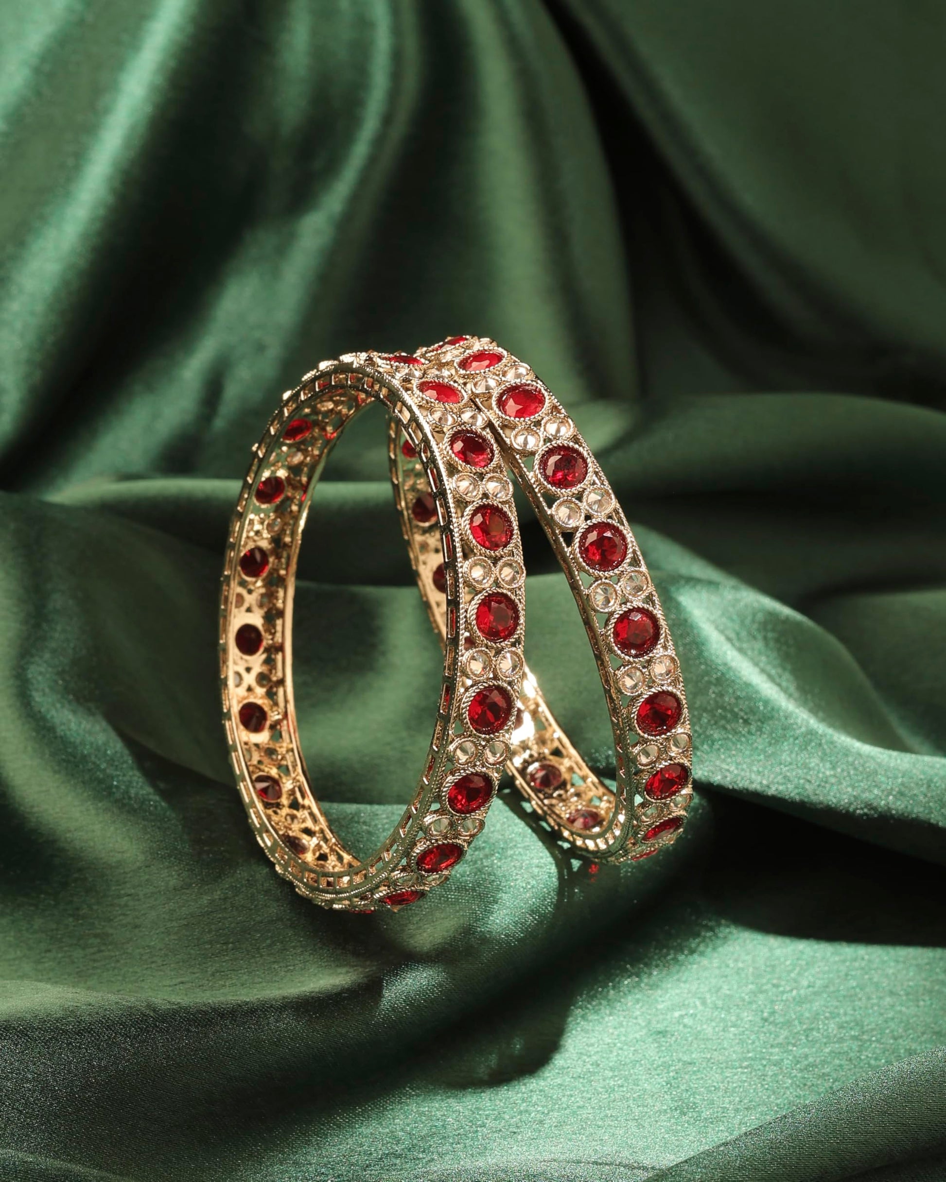Saloni Fashion Jewellery Superb Round Shape Antique Gold Plated Maroon Uncut Kundan Stone Set Of 2 Bangle Set For Women and Girls