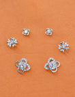 Saloni Fashion Jewellery Heart and Flower Shape CZ Brass Silver Plated Set of 3 Combo Stud Earring For Women and Girls