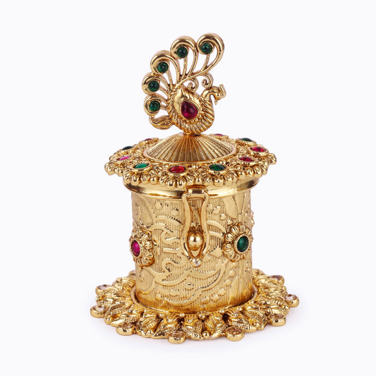 Saloni Fashion Jewellery Traditional Peacock Design Gold Plated Sindoor Dani/Dibbi For Women