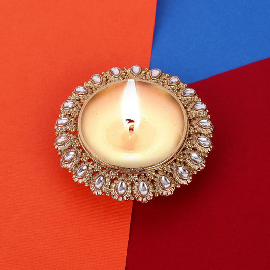 Saloni Fashion Jewellery Traditional Creative Round and Oval Shape Brass Gold Plated Festival Decorative Deep / Diya
