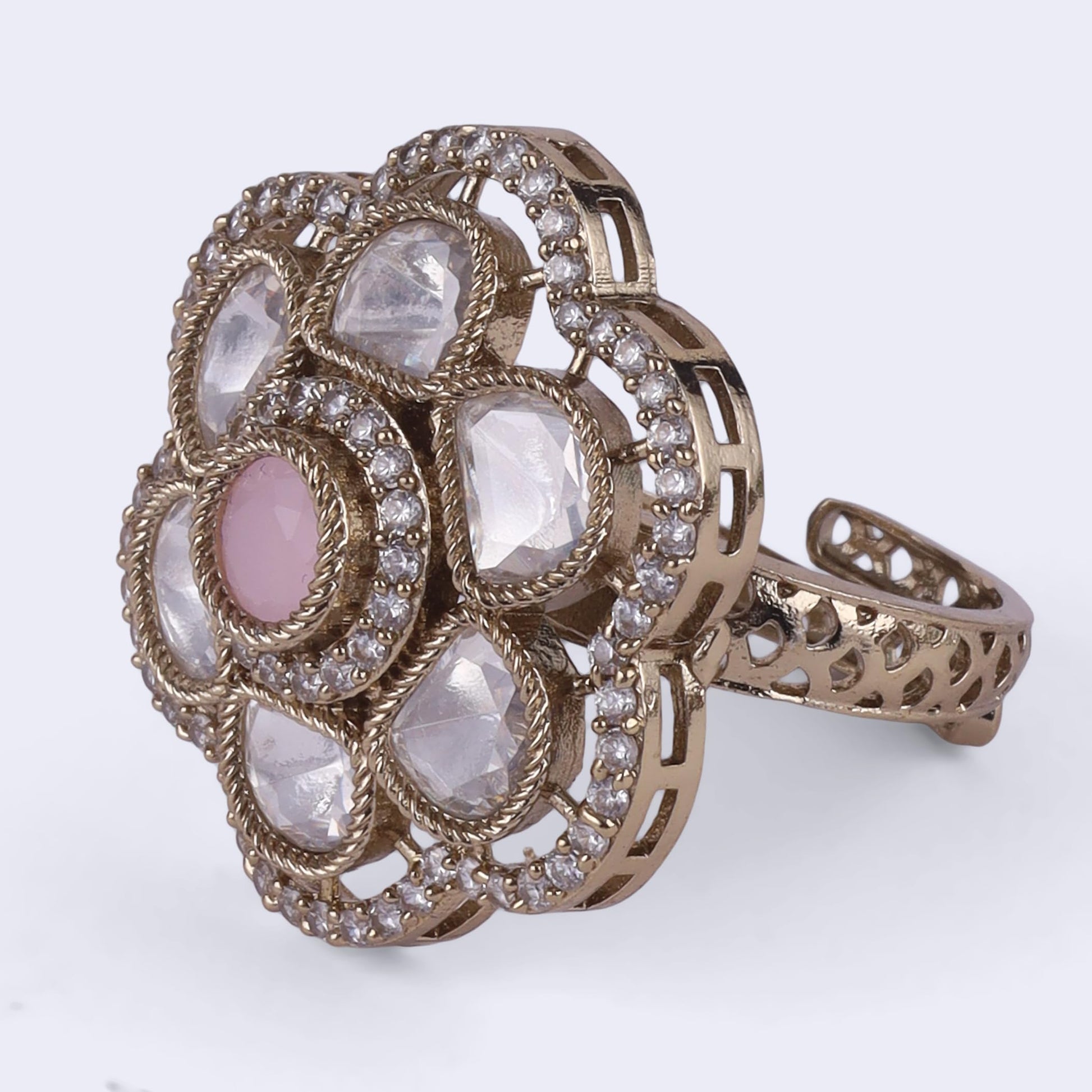 Saloni Fashion Jewellery Amazing Square and Oval Shape Gold Plated Adjustable Finger Ring For Women and Girls