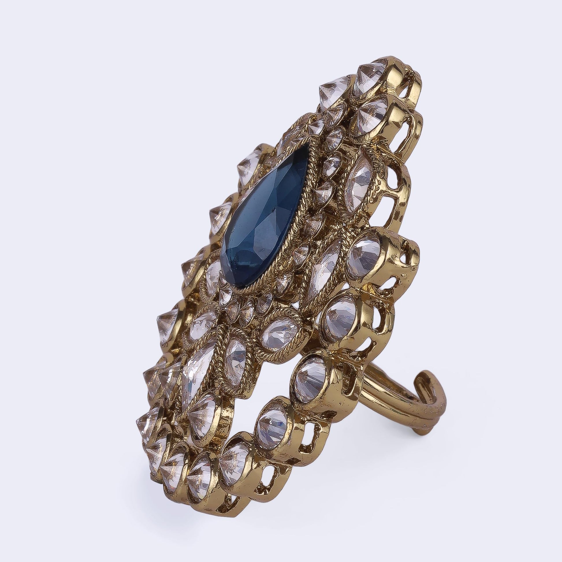 Saloni Fashion Jewellery Classy Oval Shape Gold Plated Adjustable Finger Ring For Women and Girls
