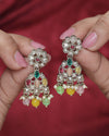 Pear and Round Shape Gold Plated Multi Kundan Stone Dangle Earring