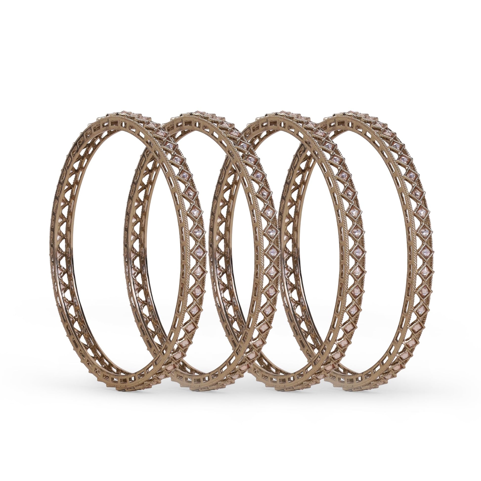 Saloni Fashion Jewellery Delightful Rectangle Brown Crystal Antique Gold Plated Set Of 4 Bangles For Women