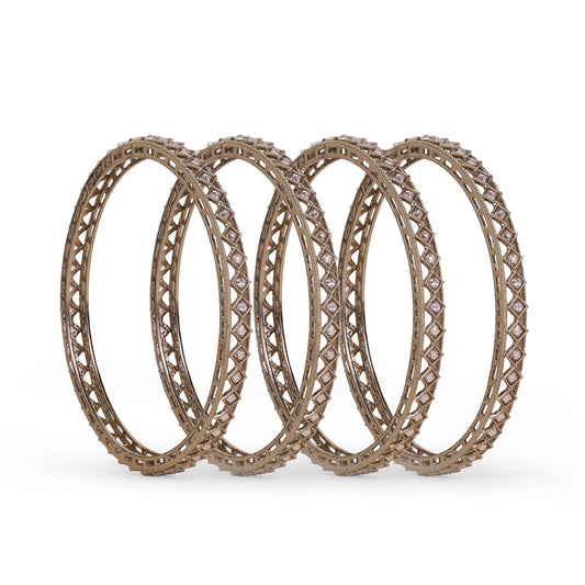 Saloni Fashion Jewellery Delightful Rectangle Brown Crystal Antique Gold Plated Set Of 4 Bangles For Women