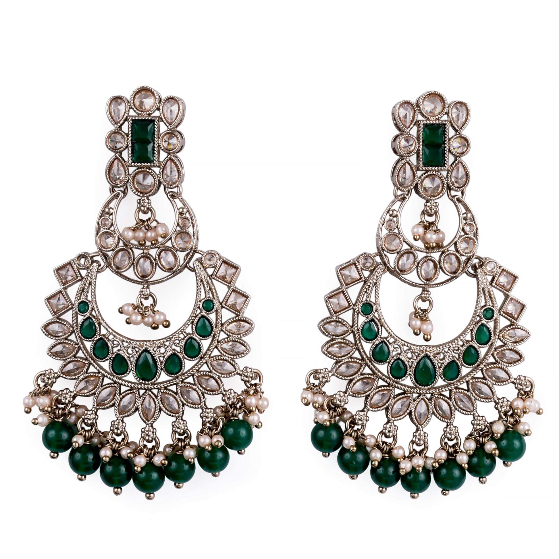 Saloni Fashion Jewellery Gorgeous Pear and Chandelier Shape Mother of Pearl Green Uncut Kundan Stone Antique Gold Plated Earring For Women and Girls