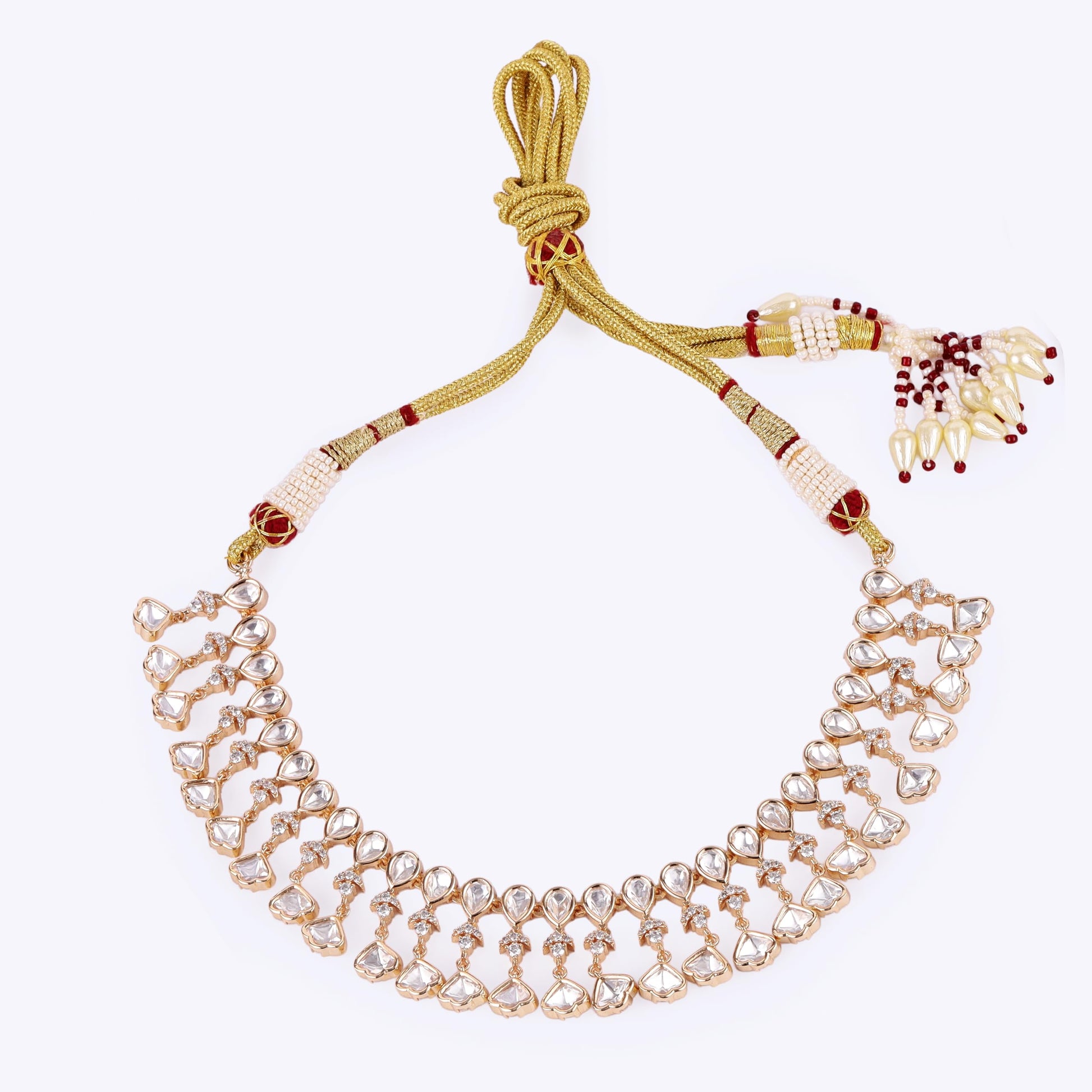 Saloni Fashion Jewellery Delightful Oval Shape Uncut Kundan Stone 18 KT Gold Plated Brass Choker Necklace Set with Maang Tikka For Women and Girls