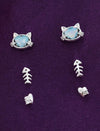 Heart Shape CZ Brass Silver Plated Set of 3 Combo Stud Earring