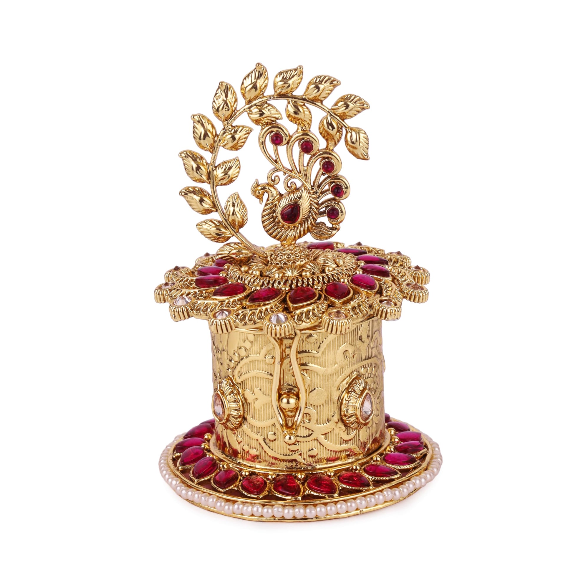 Saloni Fashion Jewellery Traditional Leaf and Peacock Design Gold Plated Sindoor Dani/Dibbi For Women